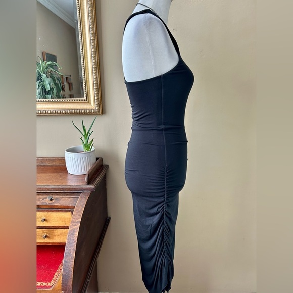 L*Space Ruched Midi Dress Black Racerback Side Slit Asymmetrical Cover-up S - Picture 5 of 8
